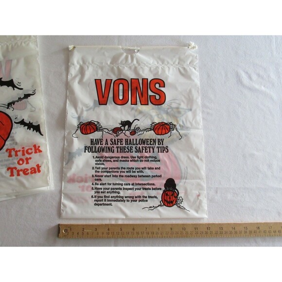 10x Vtg Halloween Cat Jack-o-lantern Plastic Trick or Treat Candy Bags Bats VONS - Picture 6 of 8